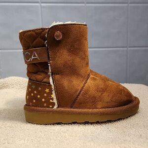 Nautica Brown Toddler Girl Faux Fur Boots With Stars Size 8
